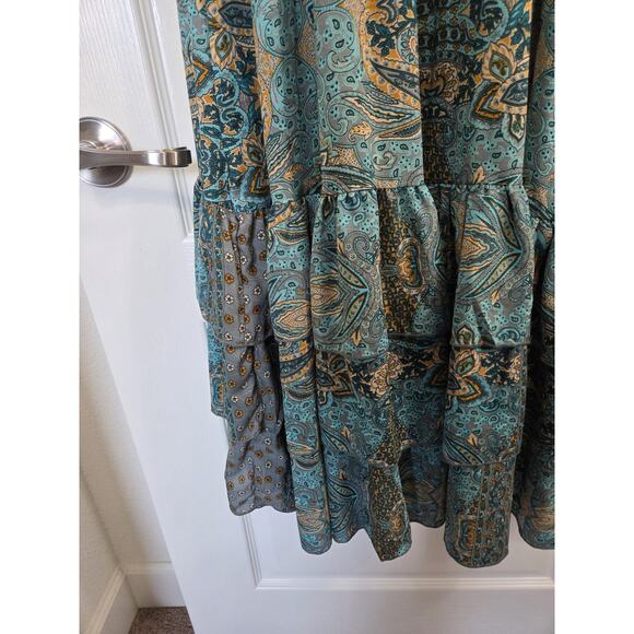 Boemo Anthropologie Green Paisley Ruffle Boho Festival Maxi Dress, Size Small - Picture 13 of 13